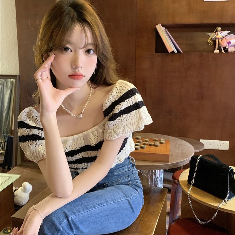 MS720 Áo kiểu len nữ croptop đan móc Hàn Quốc