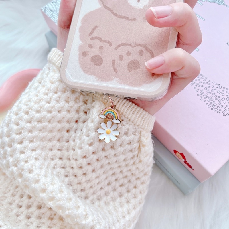 Nút Bịt Lỗ Cắm Tai Nghe Chống Bụi Hình Mèo Cầu Vồng Dễ Thương