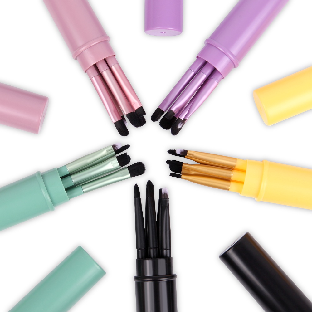 [Hàng mới về] Bộ 5 cọ trang điểm phấn mắt sợi lông mềm mại với ống đựng tròn nhỏ gọn chuyên nghiệp