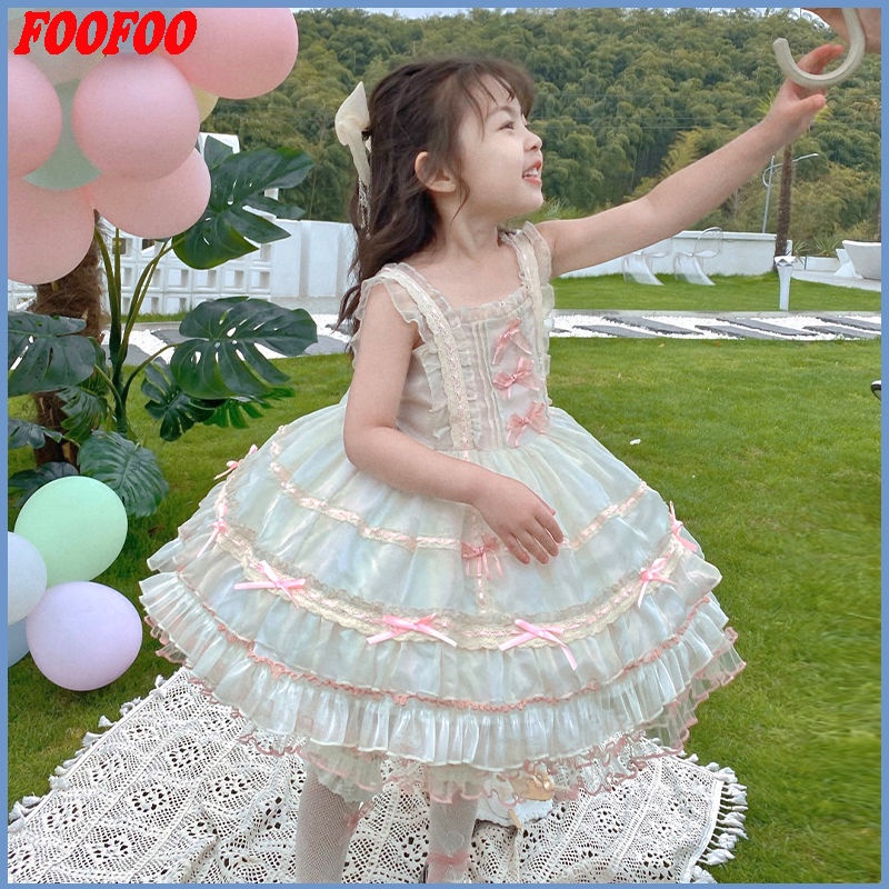 Đầm Công Chúa Tay Ngắn Phong Cách Lolita Thời Trang Mùa Hè Cho Bé Gái