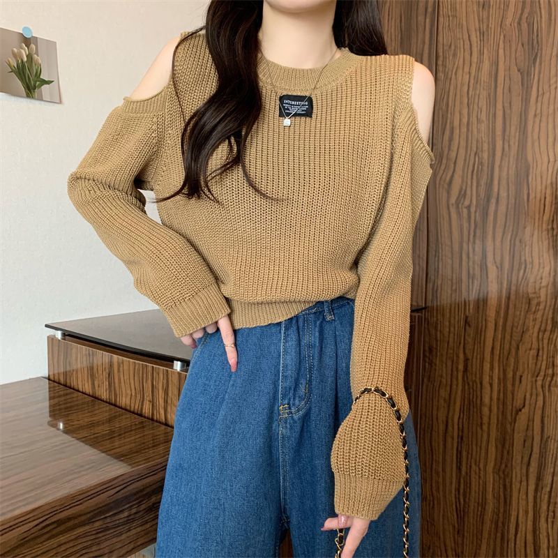 Áo sweater COZOKC dệt kim tay dài hở vai thời trang quyến rũ cho nữ