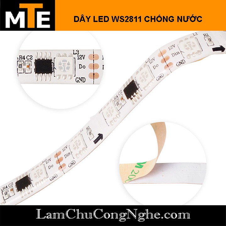 Dây 5 mét LED đổi màu RGB WS2811 12V Loại dán, chống nước IP65 và không chống nước (300 LED)