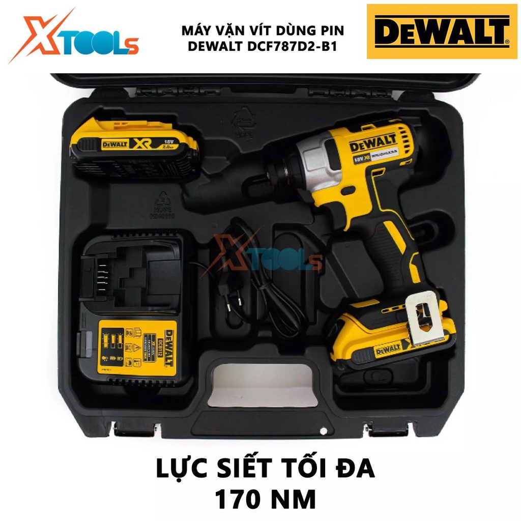 Máy vặn vít dùng pin DEWALT DCF787D2-B1 máy vặn vít động lực kèm 2 pin Li-Ion 18V, Tốc độ không tải 2,800 vòng/phút