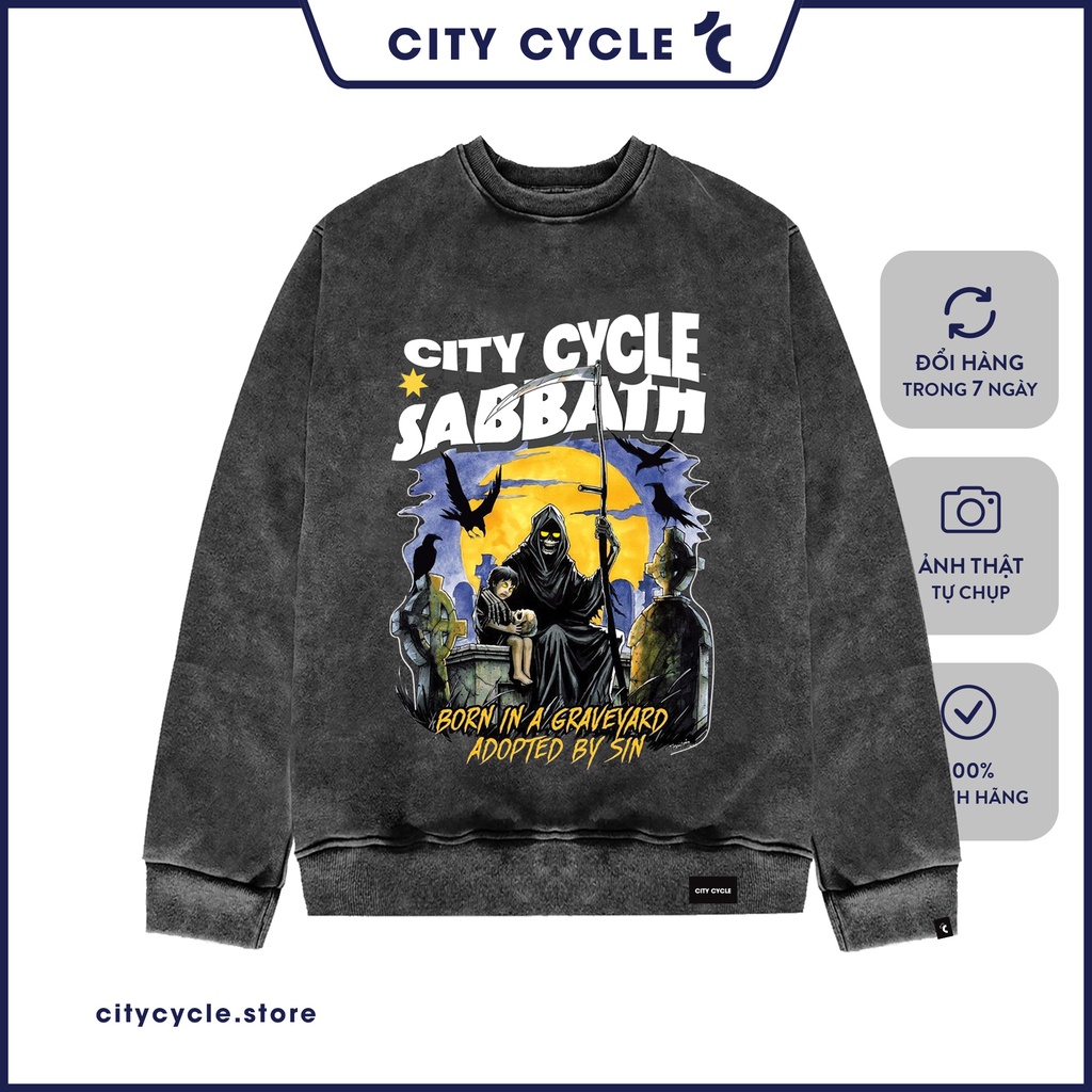 Áo sweater unisex acid sabbath City Cycle - áo sweater nỉ loang form rộng in hình Local Brand