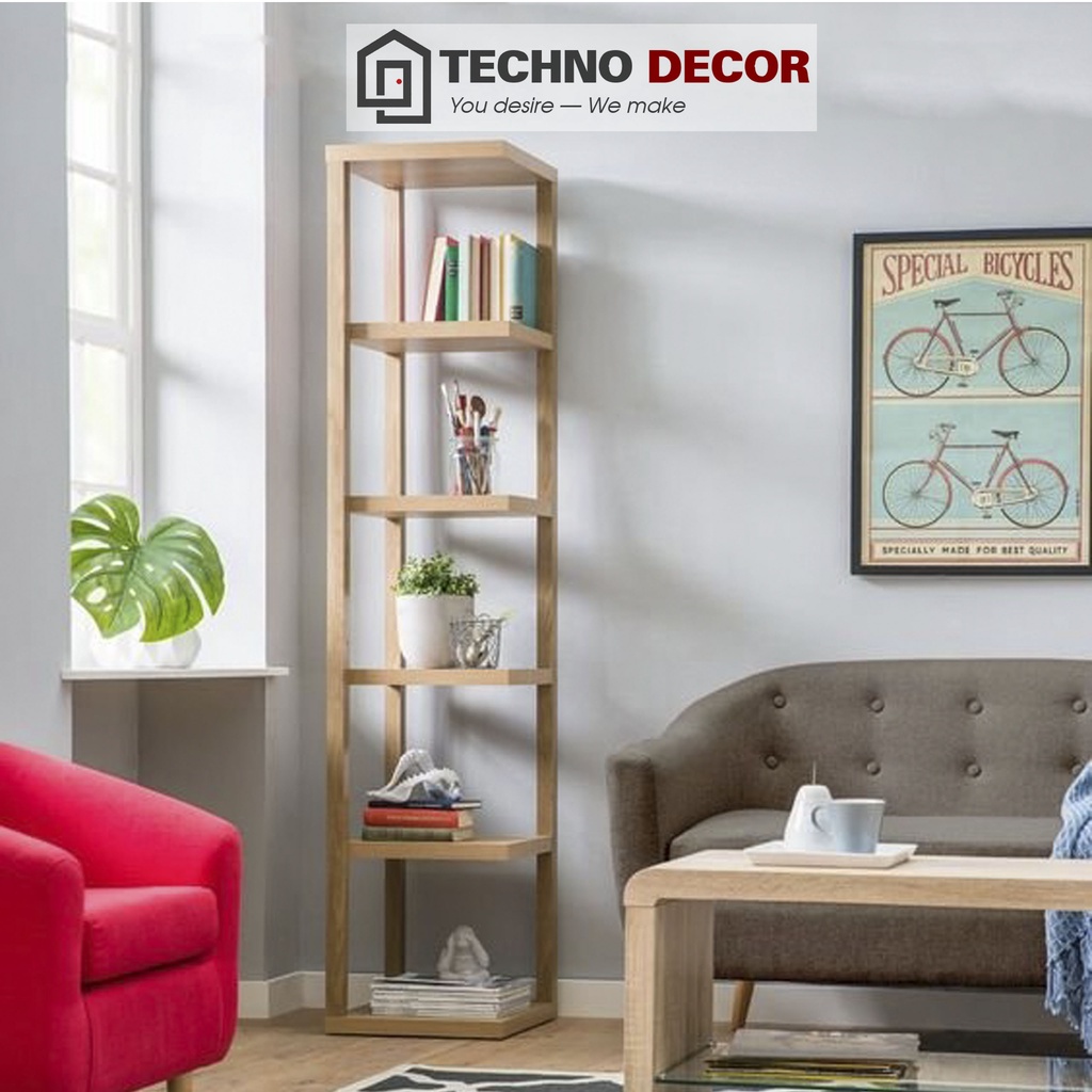 Kệ Góc Tường, Kệ Đựng Đồ Đa Năng 5 Tầng Trang Trí Phòng Khách Gỗ MDF Technodecor Giá Sách Đứng Dễ Dàng Tháo Lắp GS0015