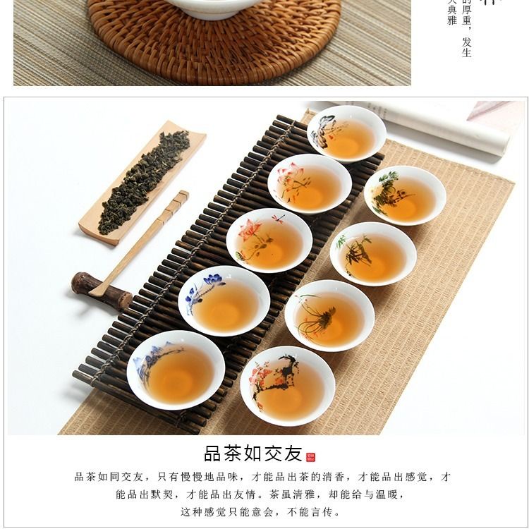 Bộ Tách Uống Trà Bằng Sứ Pu Màu Trắng Xanh Dương Vẽ Tay Phong Cách Kung Fu P1C6