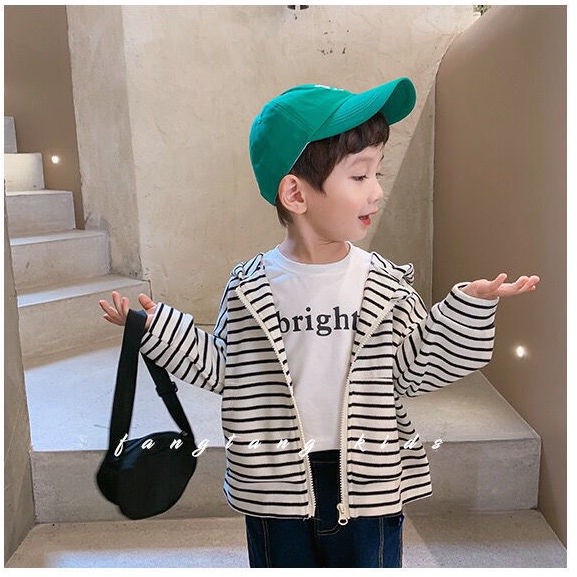Phong Cách Mới Đặc Biệt Offer ~ Áo Khoác Mỏng Có Dây Kéo Có Mũ Trùm Đầu Dễ Phối Đồ Cho Bé Trai