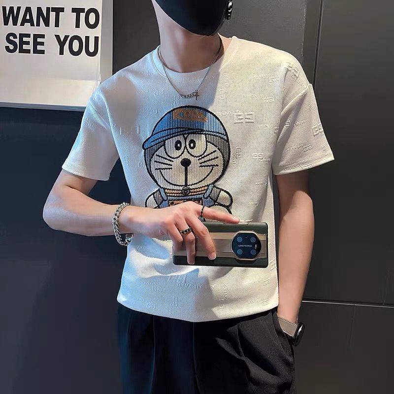 Áo Thun Ngắn Tay Dáng Ôm Thêu Họa Tiết Cá Tính Cho Nam Nữ