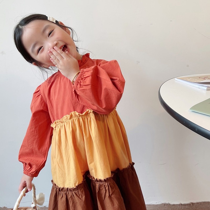 Đầm Công Chúa Tay Dài Màu Sắc Xinh Xắn Phong Cách Hàn Quốc Cho Bé Gái