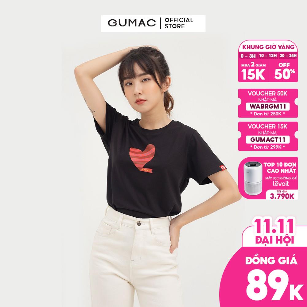 [Mã WABRGM11 giảm 10% đơn 250K] Áo thun nữ GUMAC in trái tim mẫu mới ATB826