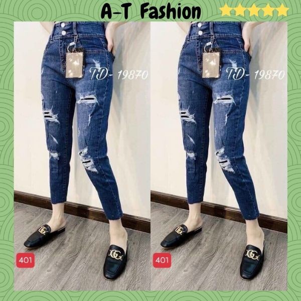 Quần Baggy Jean Nữ Đẹp ❤️FREESHIP❤️ Baggy Nữ Bò Lưng Cao Phối Rách Trẻ Trung Thời Trang Cá Tính A-T Fashion - QBGM401