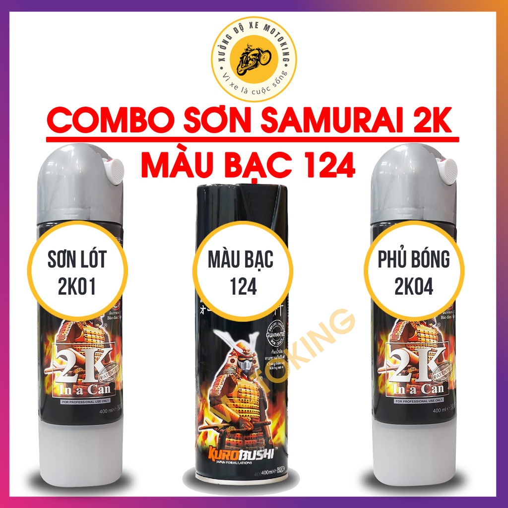 Combo sơn Samurai màu Bạc 124 loại 2K chuẩn quy trình độ bền 5 năm 2K04 - 124 - 2K01