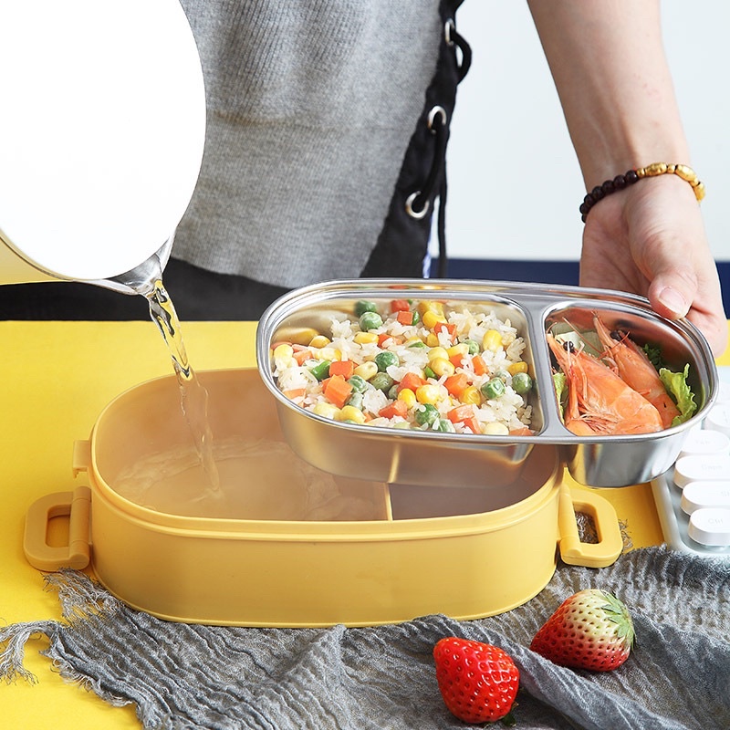 Hộp Cơm Giữ Nhiệt Thực Phẩm 2 Tầng Kèm Bộ Thìa Đũa Cốc Đựng Canh