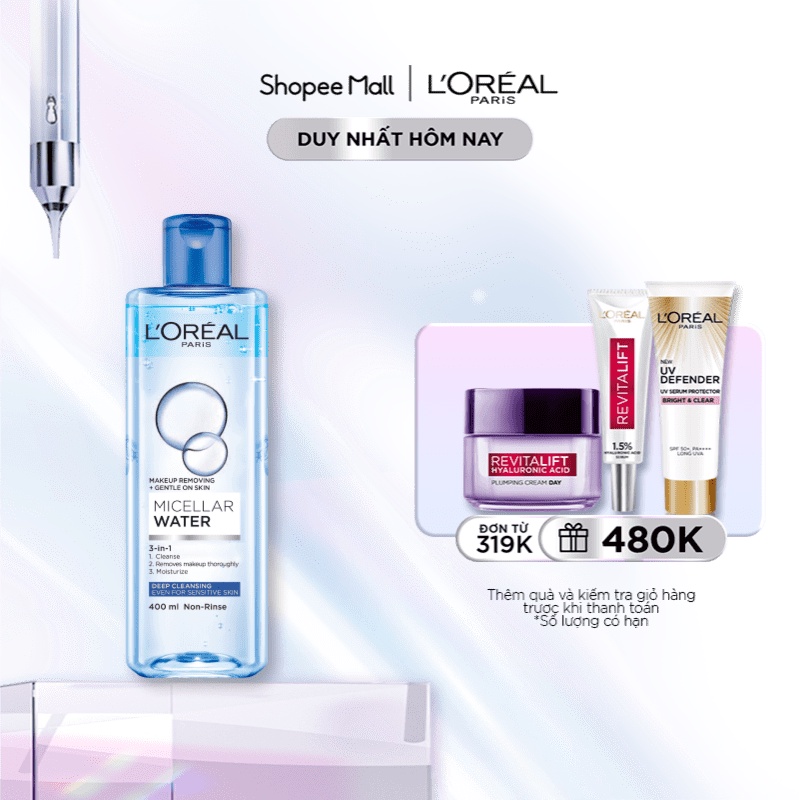 Nước tẩy trang cho mọi loại da L'Oreal Paris 3in1 Micellar Water 400ml