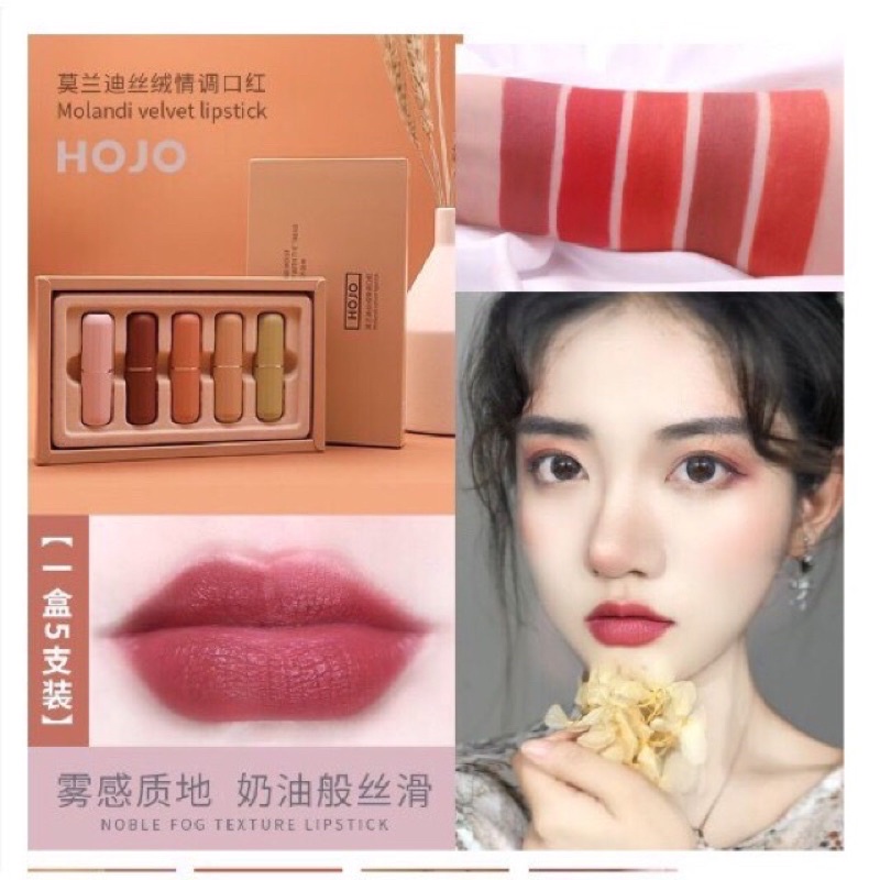 Set Son HOJO Lâu Trôi 5 Cây Siêu Đẹp, Lâu Trôi, Không Khô Môi