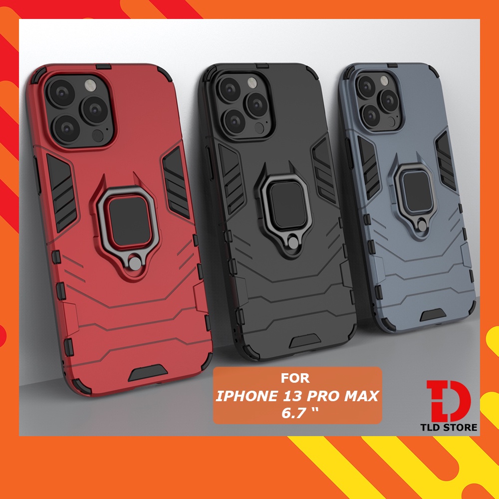 Ốp lưng iPhone 13 Pro Max iron man chống sốc kèm nhẫn iring chống xem video bảo vệ camera