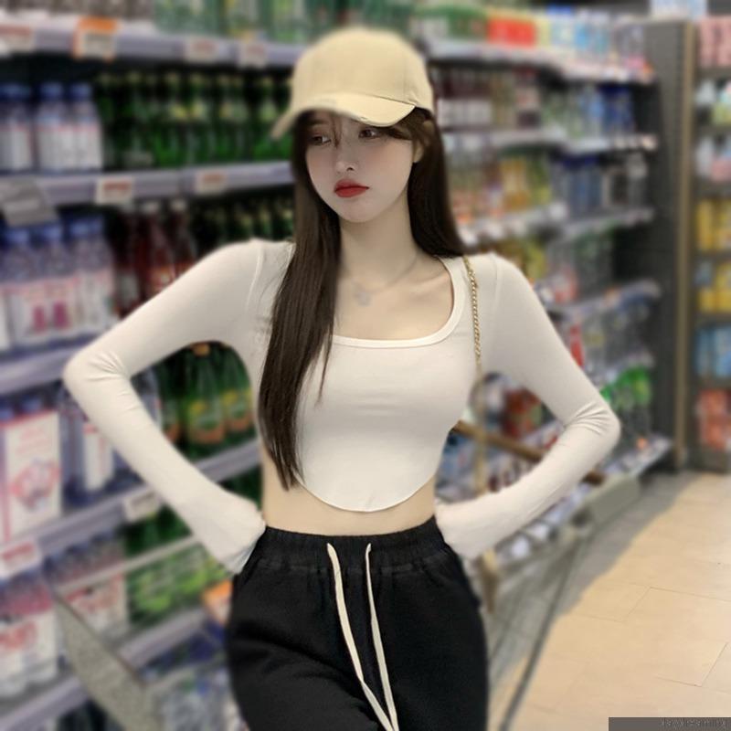 Áo Croptop Áo Thun Dài Tay Màu Sắc Thời Trang Quyến Rũ Cho Nữ Áo Thun Thể Thao