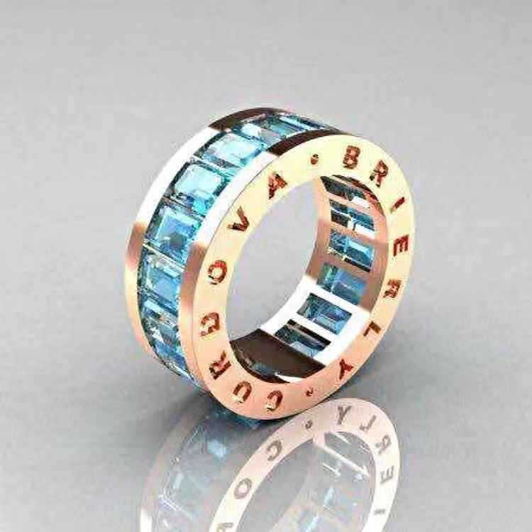 Mới Nhẫn Đính Đá Zircon Màu Xanh Dương Nhạt Phong Cách Âu Mỹ