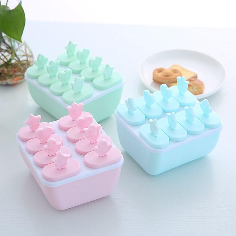 Bộ Khuôn Làm Kem 8 Ngăn, Khuôn Làm Kem 8 Que Có Nắp Đậy An Toàn