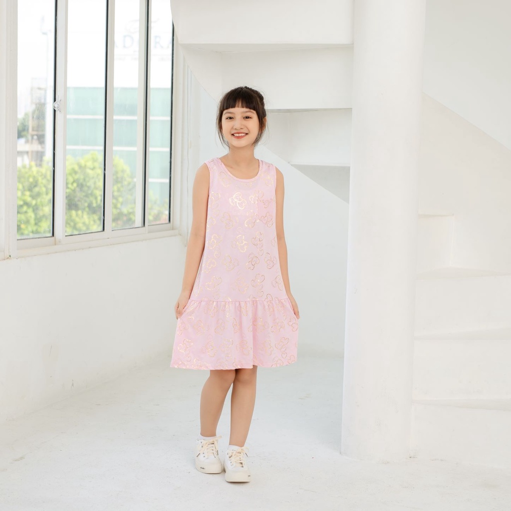 Váy cho bé gái, size đại, sát nách in hình trái tim, váy bé gái mặc nhà, 18-40 kg, Kyo293 shop, K23