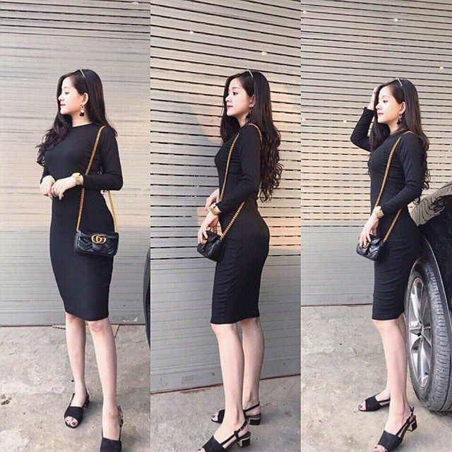 Váy len tăm body cổ tròn tay dài tôn eo, đầm len mềm mịn nhiều màu trơn VLCT299 - Trabinhshop