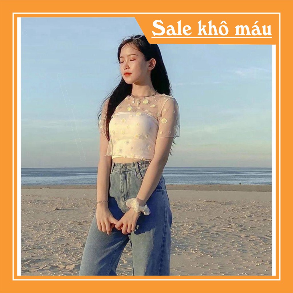 SET 2 MÓN CROPTOP HOA CÚC LƯỚI ❤️ SET ÁO TUBE QUÂY MIX ÁO REN LƯỚI CHIFON HOA CÚC ĐEN TRẮNG [new]