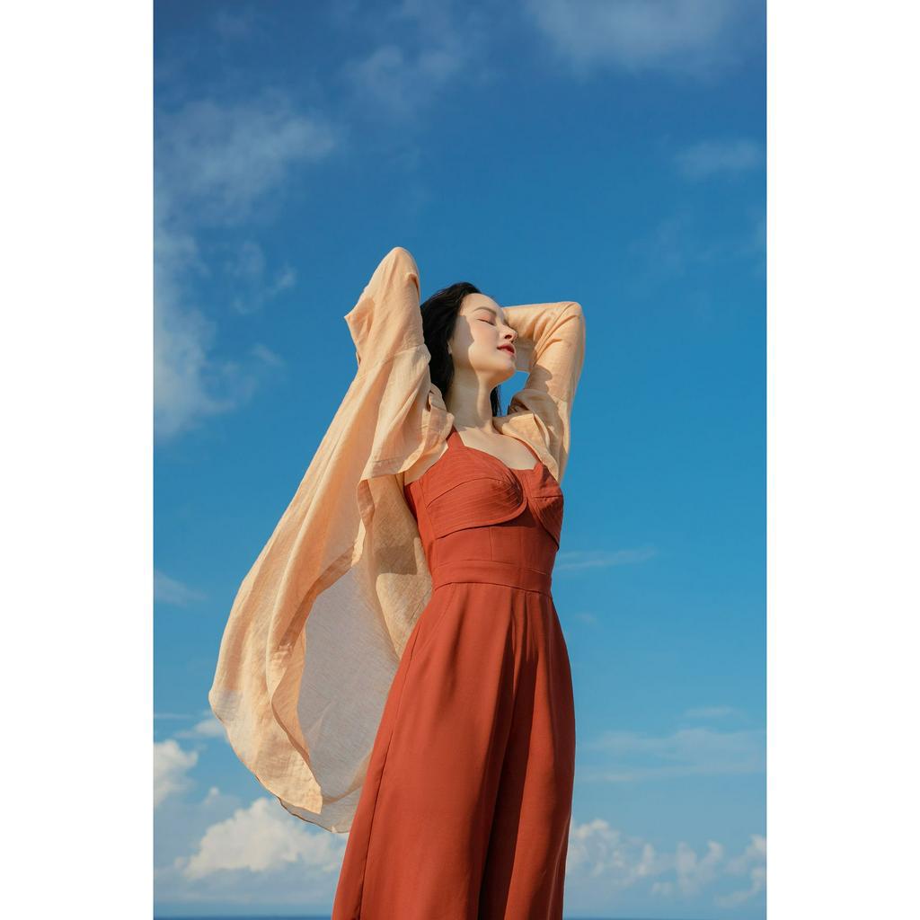 OLV - Áo Chiffon Longline Shirt in Beige