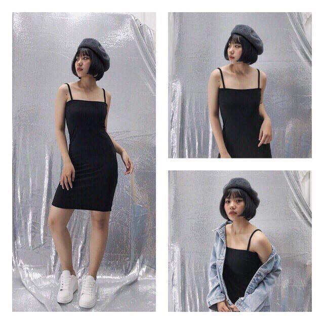 Đầm 2 dây BODY ÔM chất thun co giãn 3c dày dặn, dưới 48kg | BigBuy360 - bigbuy360.vn