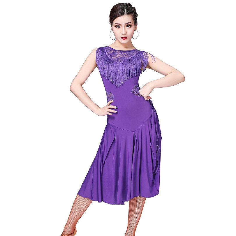 Bộ Trang Phục Nhảy latin Không Tay Phối Tua Rua Dành Cho Nữ