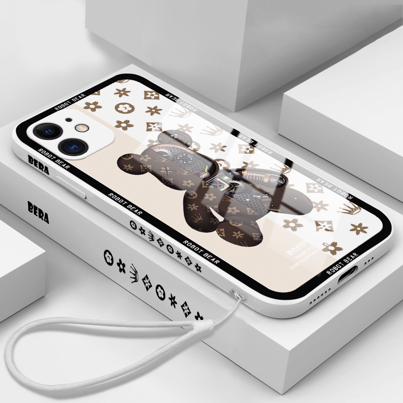 Ốp Điện Thoại Dạng Lỏng Mặt Kính In Hình Gấu Hoạt Hình Sang Trọng Có Dây Đeo Cho iPhone 11 Pro Max 11 Pro 11 XSMAX XR XS 8 7 Plus SE2020