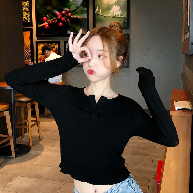 SUXI Áo Thun Tay Dài Màu Trơn Cho Nữ