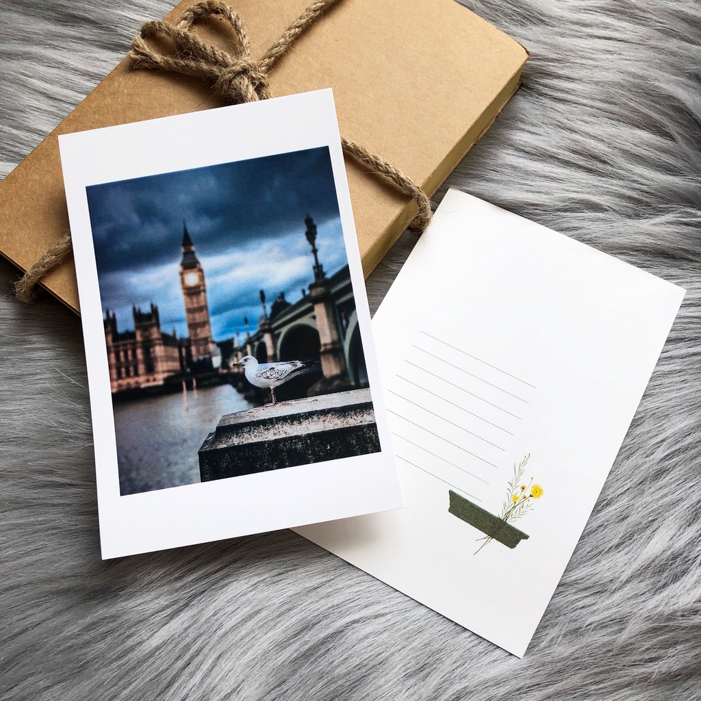 Postcard, Thiệp chúc mừng, Tranh trang trí BST thành phố London  kèm bao thư Kraft