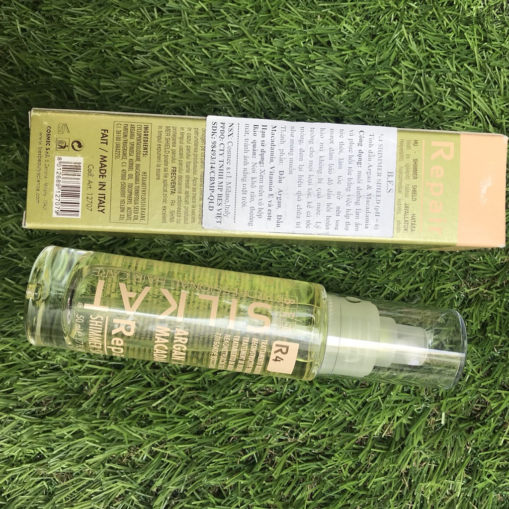 Tinh dầu xịt dưỡng Argan &amp; Macadamia Bes Hergen Silkat Repair R4 Shimmer Shield