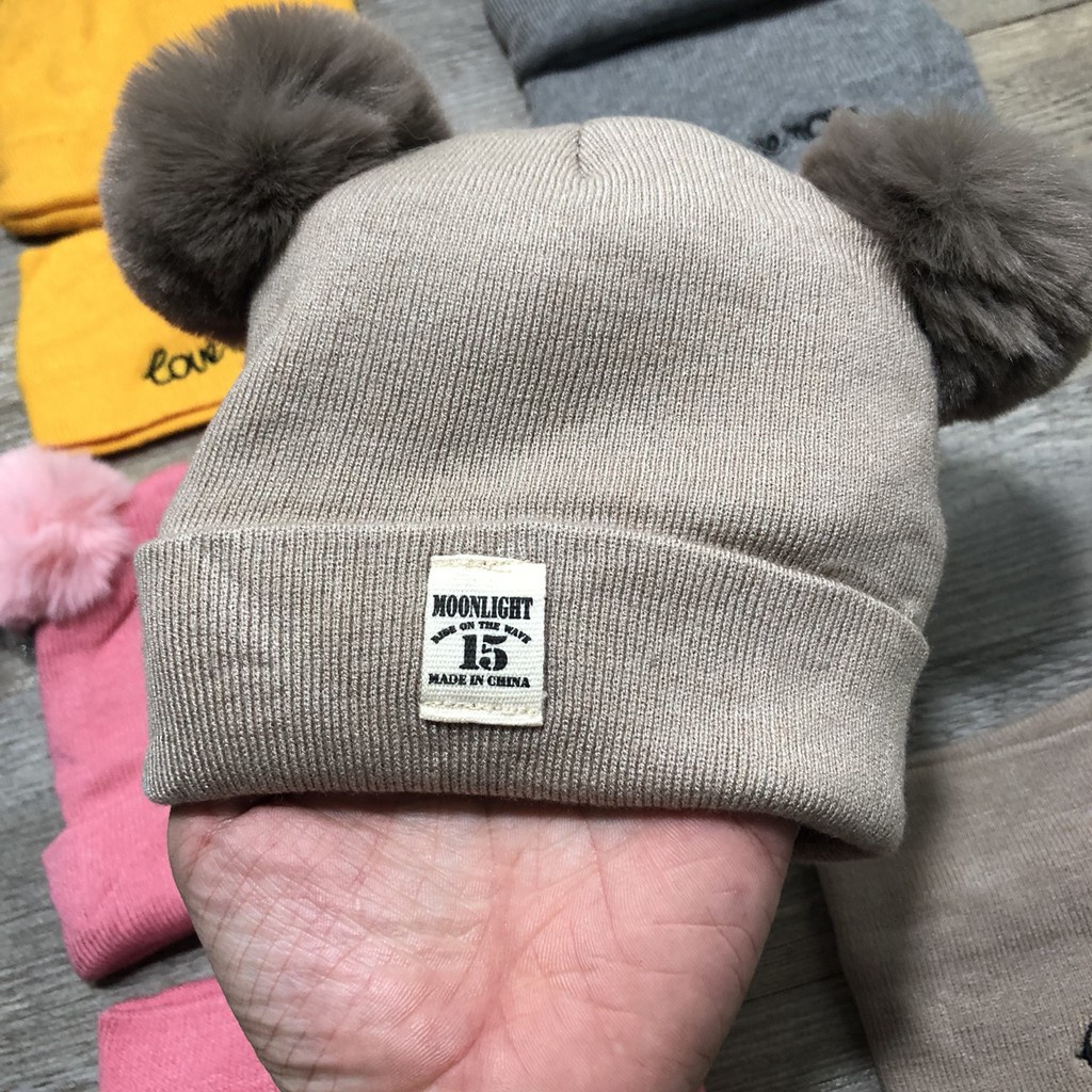 Mũ len hai Quả Bông thời trang  MOONLIGHT 15 xuất Hàn giữ ấm cho bé tặng kèm khăn ống