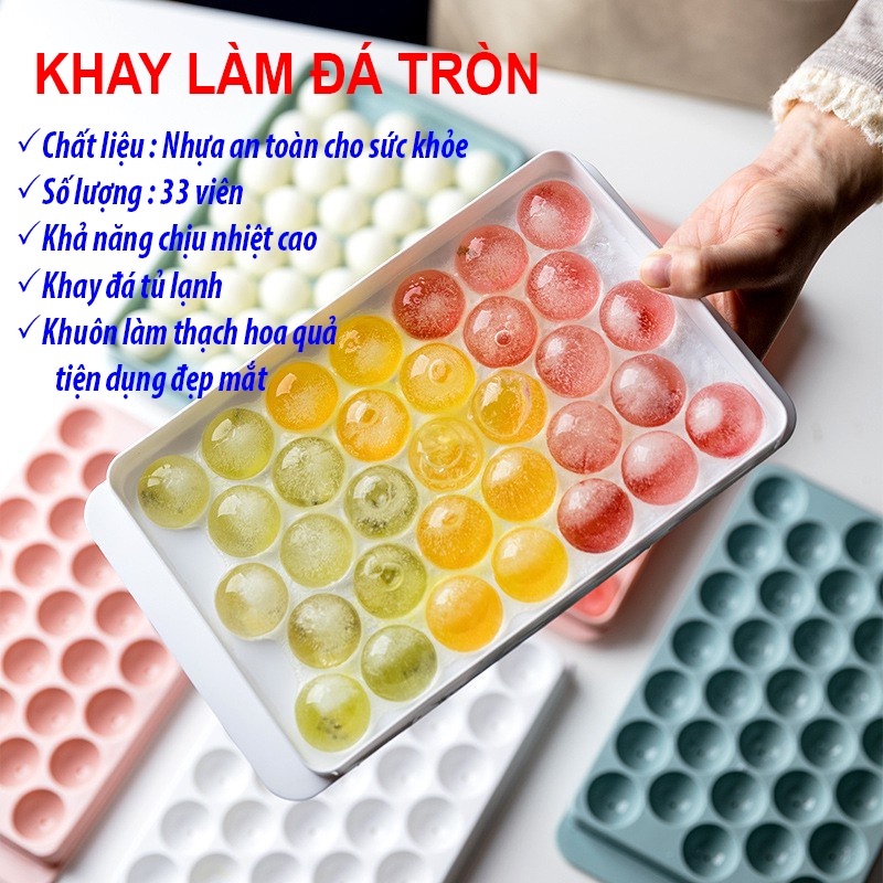 Khay Đá Tròn, Khuôn Làm Đá Bi Tròn 33 Viên Có Nắp Đậy An Toàn, Khay Làm Thạch Hoa Qủa Tiện Lợi - Công Nghệ Số BV