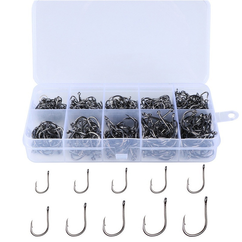 Hộp 100 móc câu cá sắc bén 10 kích thước tiện dụng