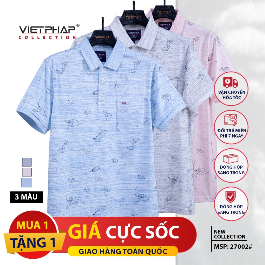 Áo Thun Nam Tay Ngắn Cao Cấp Việt Pháp 27002. Vải Thấm Hút Mồ Hôi, Siêu Mát -HÀNG CHÍNH HÃNG