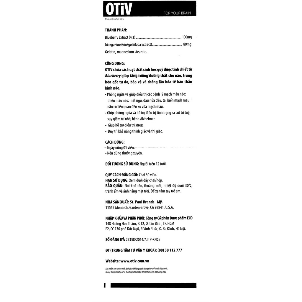 Viên Uống Bổ Não Otiv 30 Viên