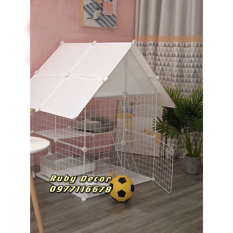 [ TẶNG THANG LƯỚI] LỒNG CHUỒNG QUÂY NUÔI MÈO 2 TẦNG CÓ MÁI CHE ( LƯỚI SẮT PHUN SƠN TĨNH ĐIỆN)