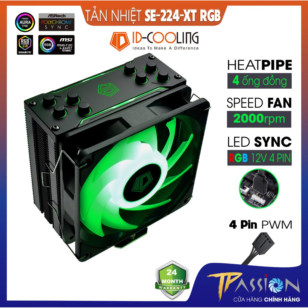 Tản nhiệt khí CPU ID-Cooling SE-224-XT RGB - Chính hãng, LED RGB 12V 4 PIN đồng bộ Main/Hub, hiệu năng cao