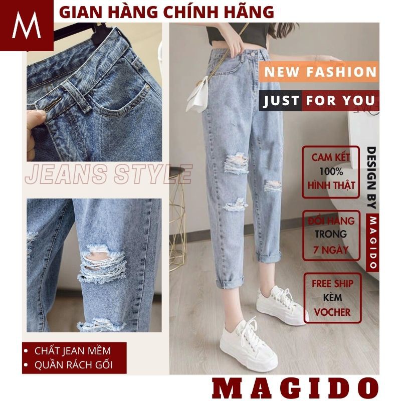 quần baggy jean nữ 💚 quần jean nữ -rách gối cực xinh, phong cách ulzzang HOT 2021 GIAN HÀNG CHÍNH HÃNG MAGIDO-(ẢNH THẬT)