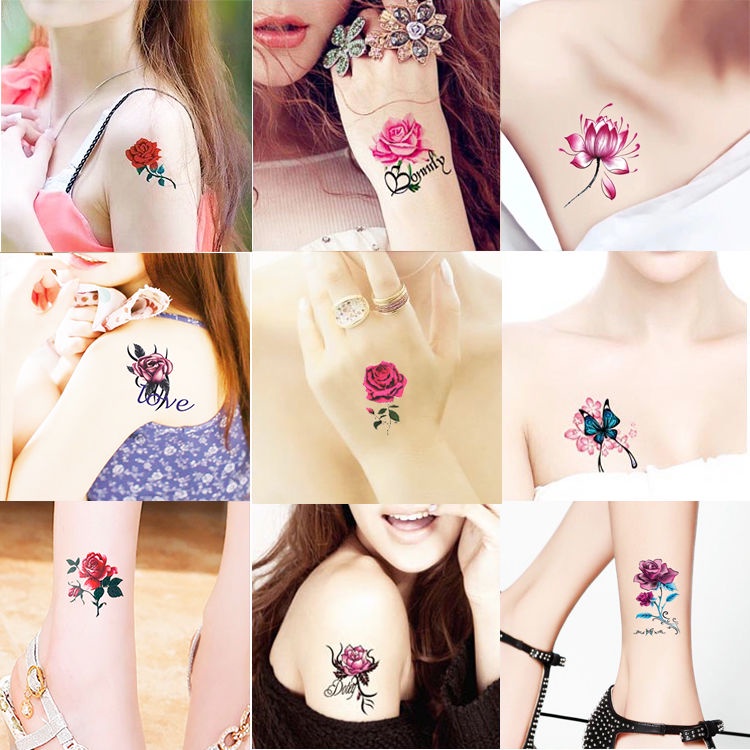 Miếng Dán Hình Xăm Hình Xăm Dán 15 Ngày Cỡ Lớn Chống Thấm Nước Lâu Trôi Họa Tiết Hoa Hồng Và Bướm Độc Đáo