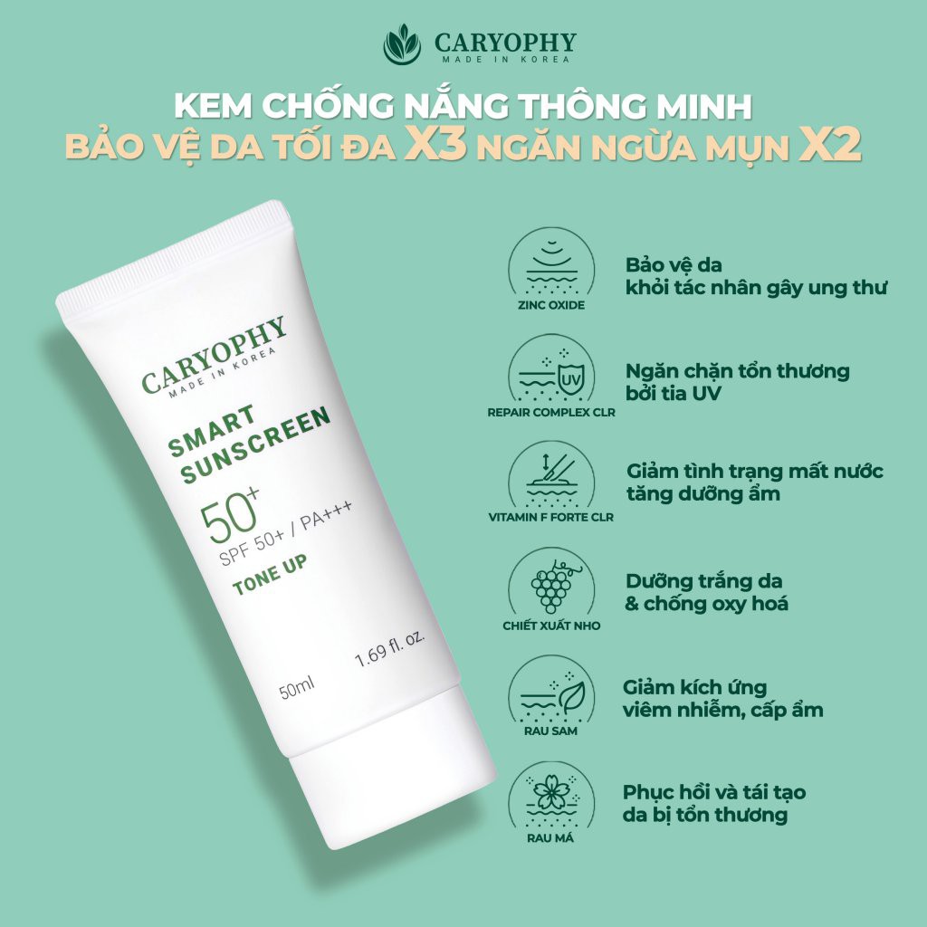 Kem Chống Nắng Caryophy Smart Sunscreen Tone Up Ngừa Mụn, Giảm Thâm 50ml