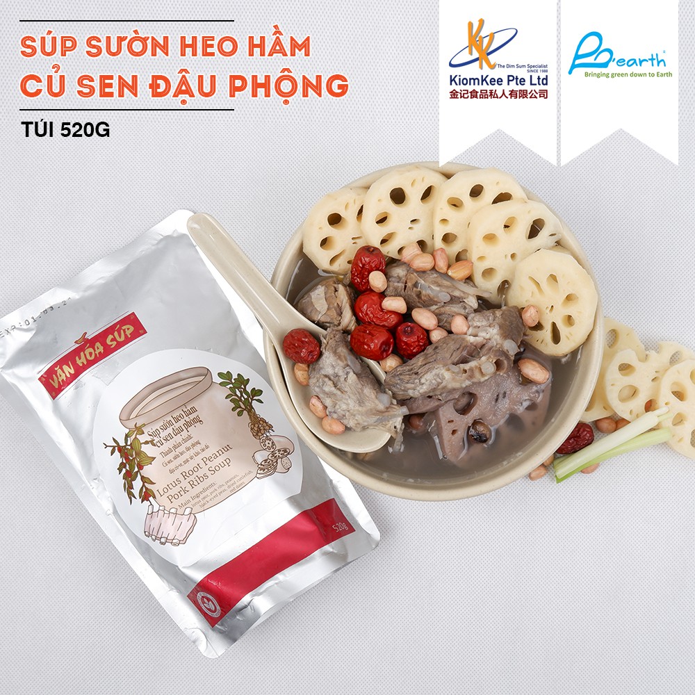 SÚP ĂN LIỀN SƯỜN HEO HẦM CỦ SEN ĐẬU PHỘNG KIOMKEE 1 TÚI x 520G | BigBuy360 - bigbuy360.vn
