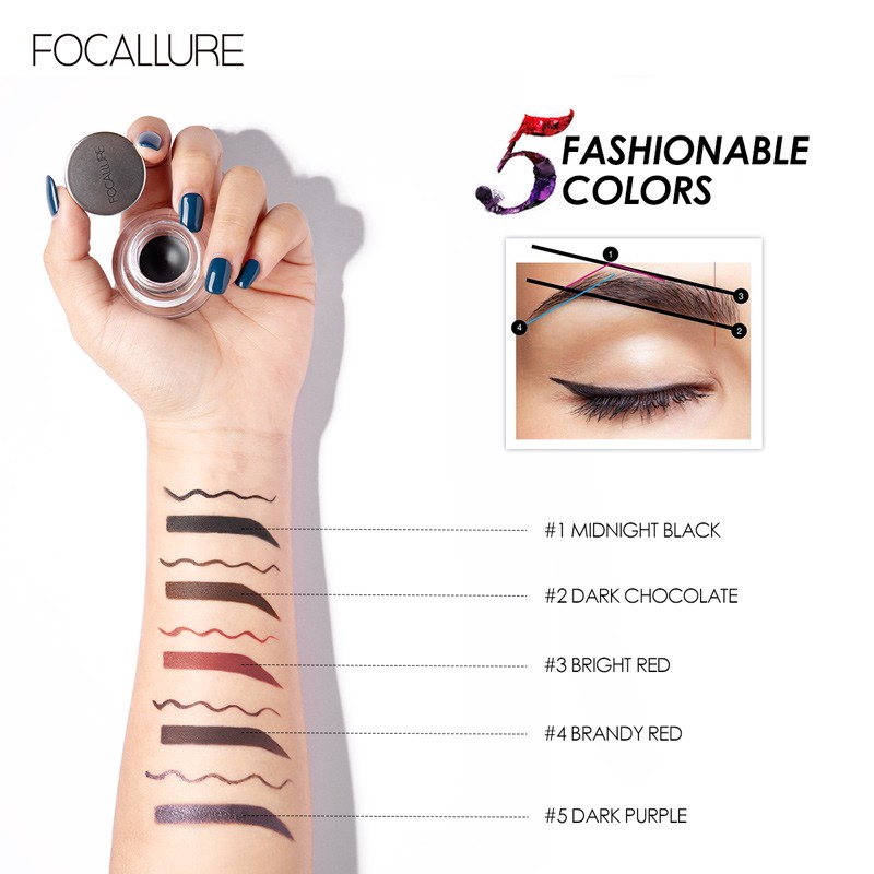 Gel kẻ mắt và lông mày Focallure 28g lâu trôi 5 màu sắc tùy chọn