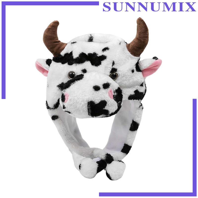 [Sunnimix] Mũ Lông Nhung Giữ Ấm Hình Bò Sữa Phụ Kiện Hóa Trang Kỳ Nghỉ Thời Trang Lạ Mắt Cho Nam Và Nữ