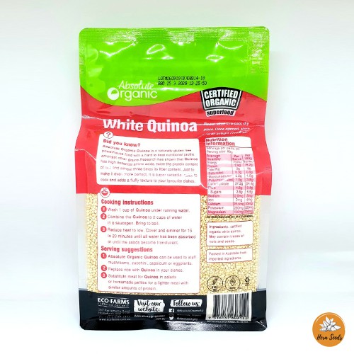 Hạt Diêm mạch trắng White Quinoa Absolute Organic 1kg - Date mới