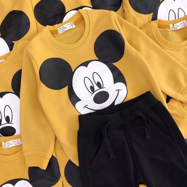 Set Bộ Mickey Kid Chất Da Cá Xịn 2 Màu Vàng Đen