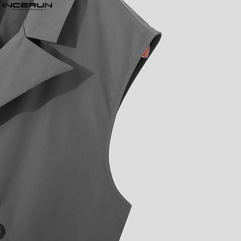 Áo khoác ghi lê INCERUN dáng rộng màu trơn cài hai hàng khuy thời trang trẻ trung dành cho nam