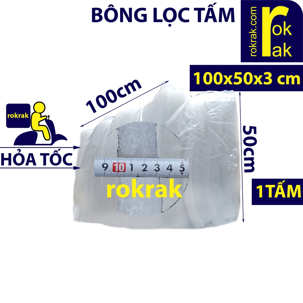 Bông lọc trắng Gòn lọc dày 3cm ROKRAK size 50x100cm / 50x50cm lọc cặn hồ cá
